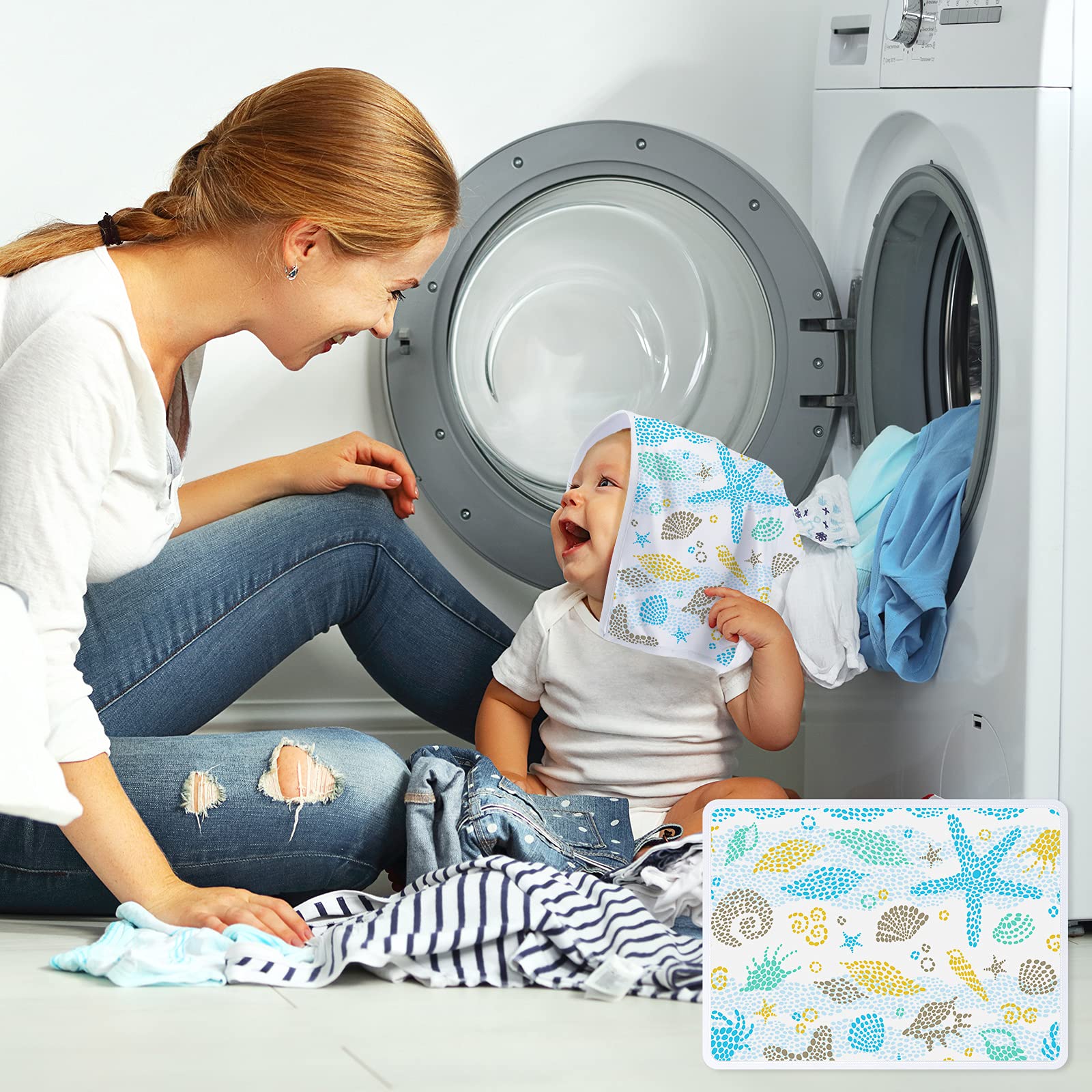 Parent using burp cloth over shoulder for baby care