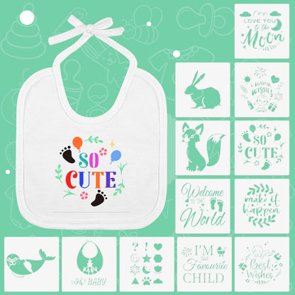 Top view of complete DIY baby bib activity set contents