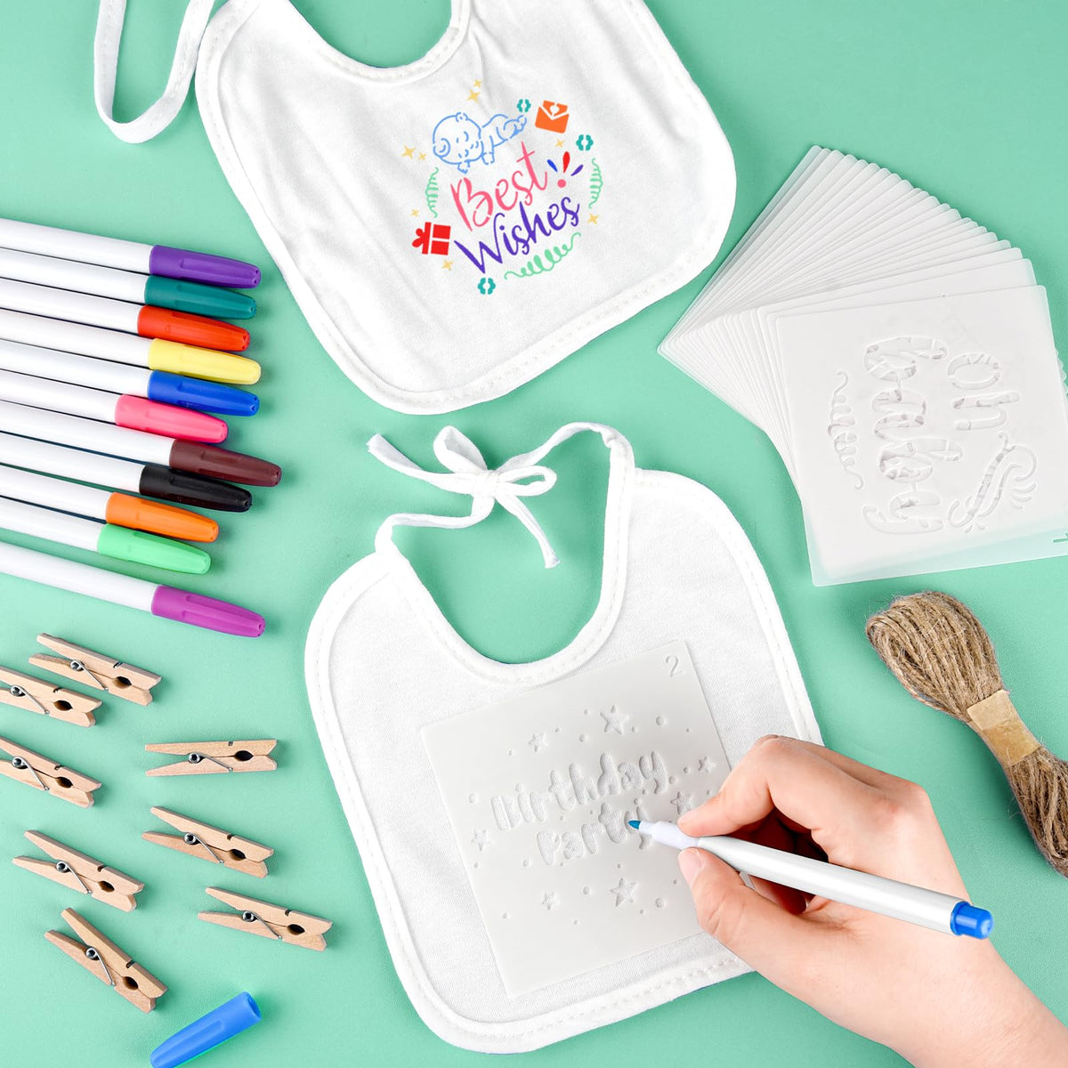 Creative example of personalized baby bibs using markers and stencils