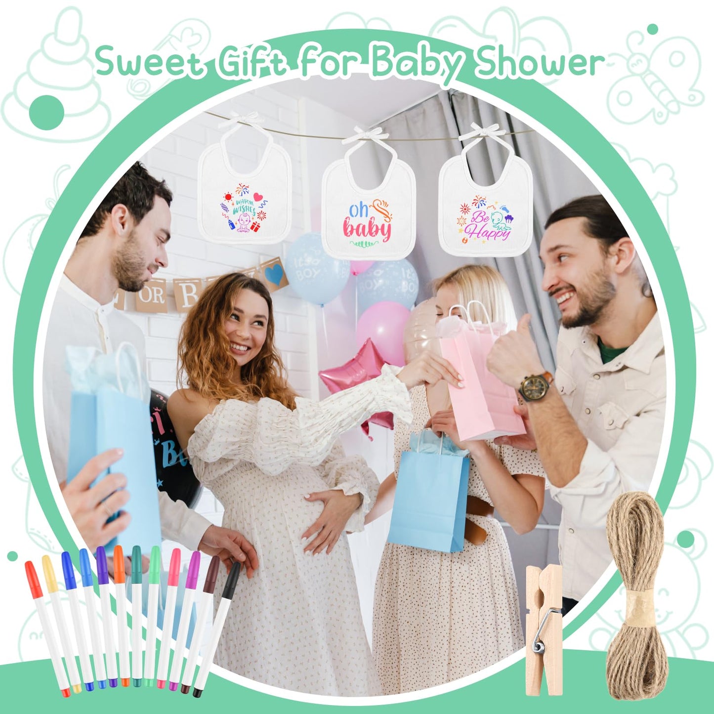 Instructional layout of Bouboni baby bib decorating supplies