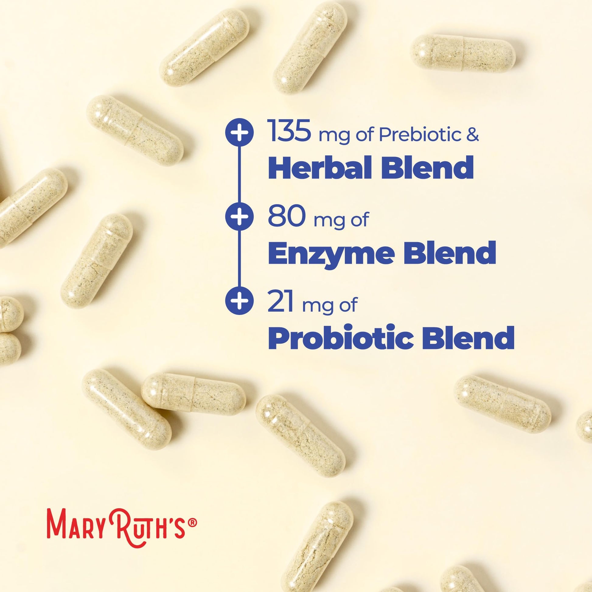 Non GMO gluten free daily digestive supplement bottle display.