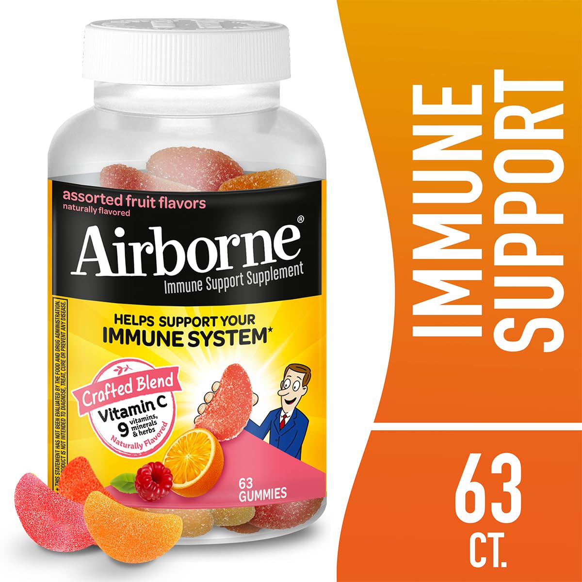 Airborne immune support gummies nutrition facts label close up