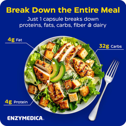 Enzymedica Digest Basic full spectrum enzyme capsules displayed showing the standard one-capsule serving size directions.