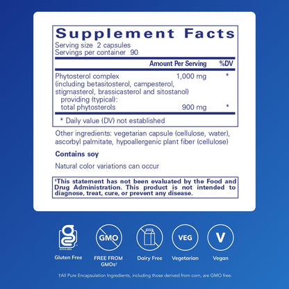 Pure Encapsulations CholestePure supplement facts label showing phytosterol complex ingredients list
