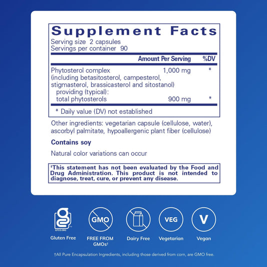 Pure Encapsulations CholestePure supplement facts label showing phytosterol complex ingredients list