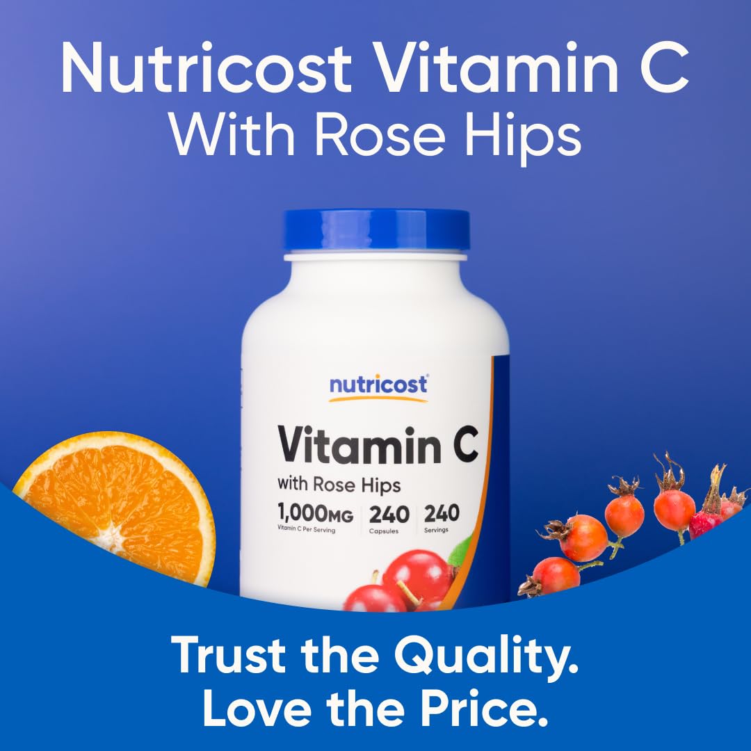 Nutricost Vitamin C dietary supplement container close up