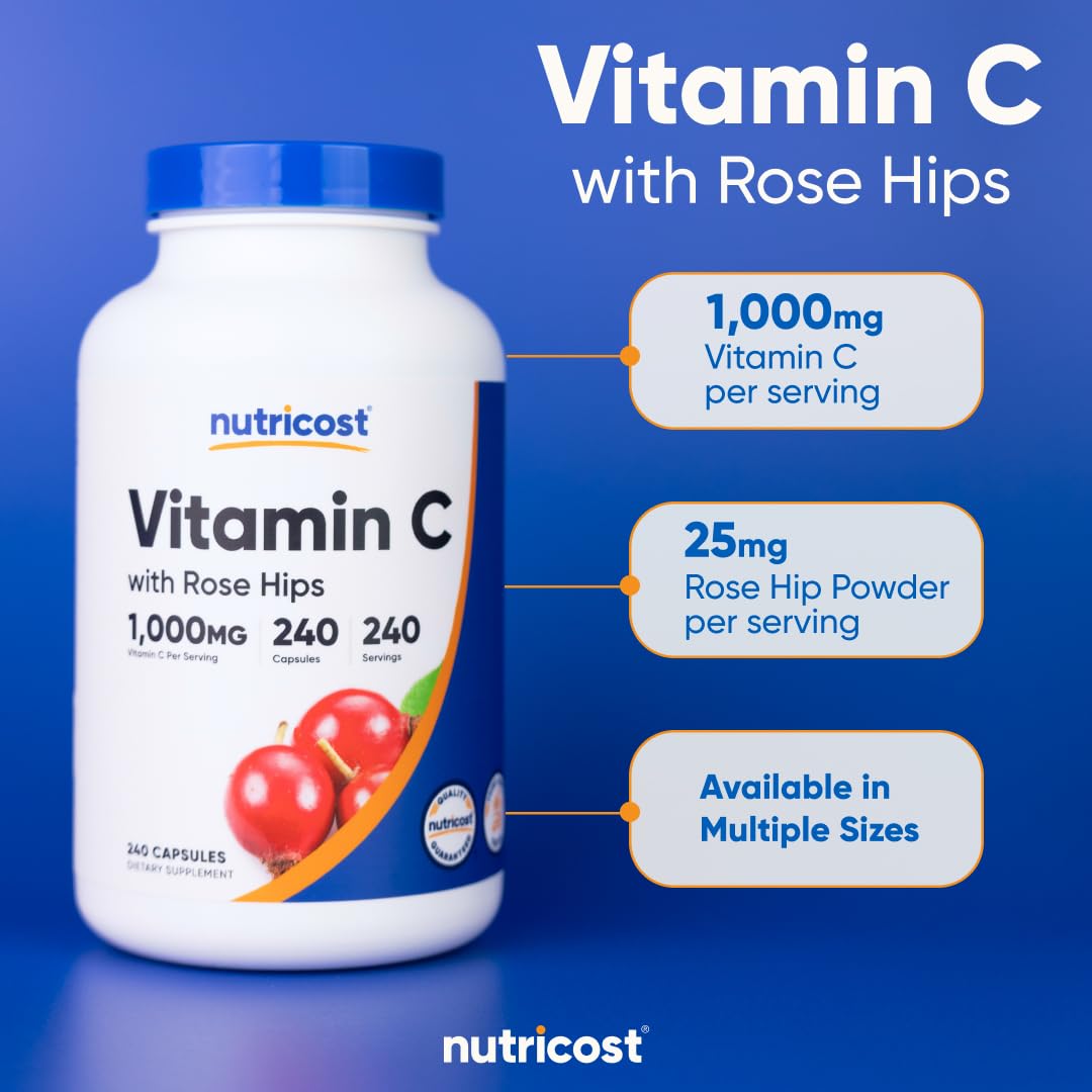 Nutricost Vitamin C 1000mg bottle seal and cap view