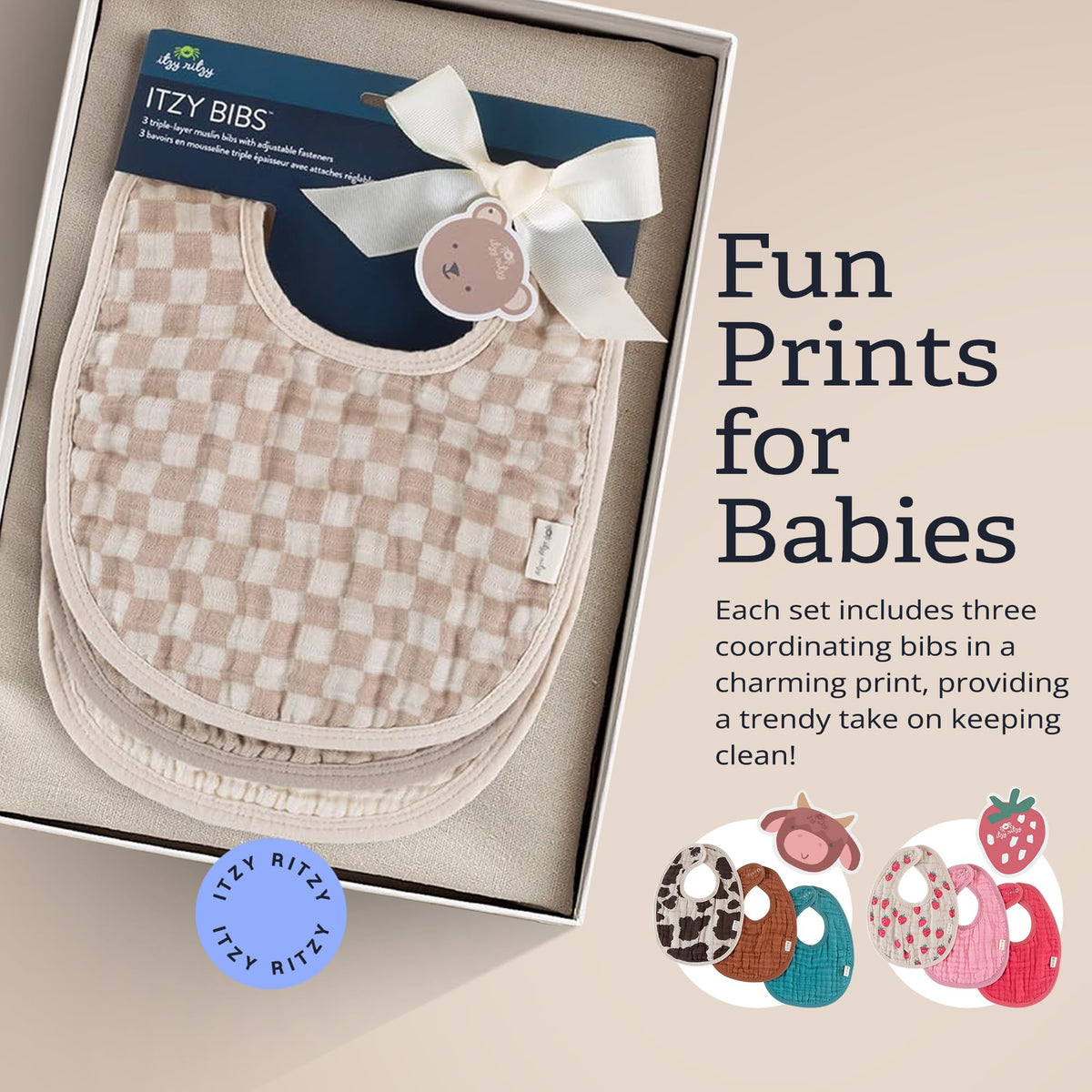 Itzy Ritzy bibs folded for storage and travel convenience