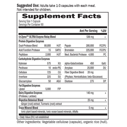 Close-up of the vegetarian, gluten-free, and dairy-free certifications on the Garden of Life digestive enzymes box.