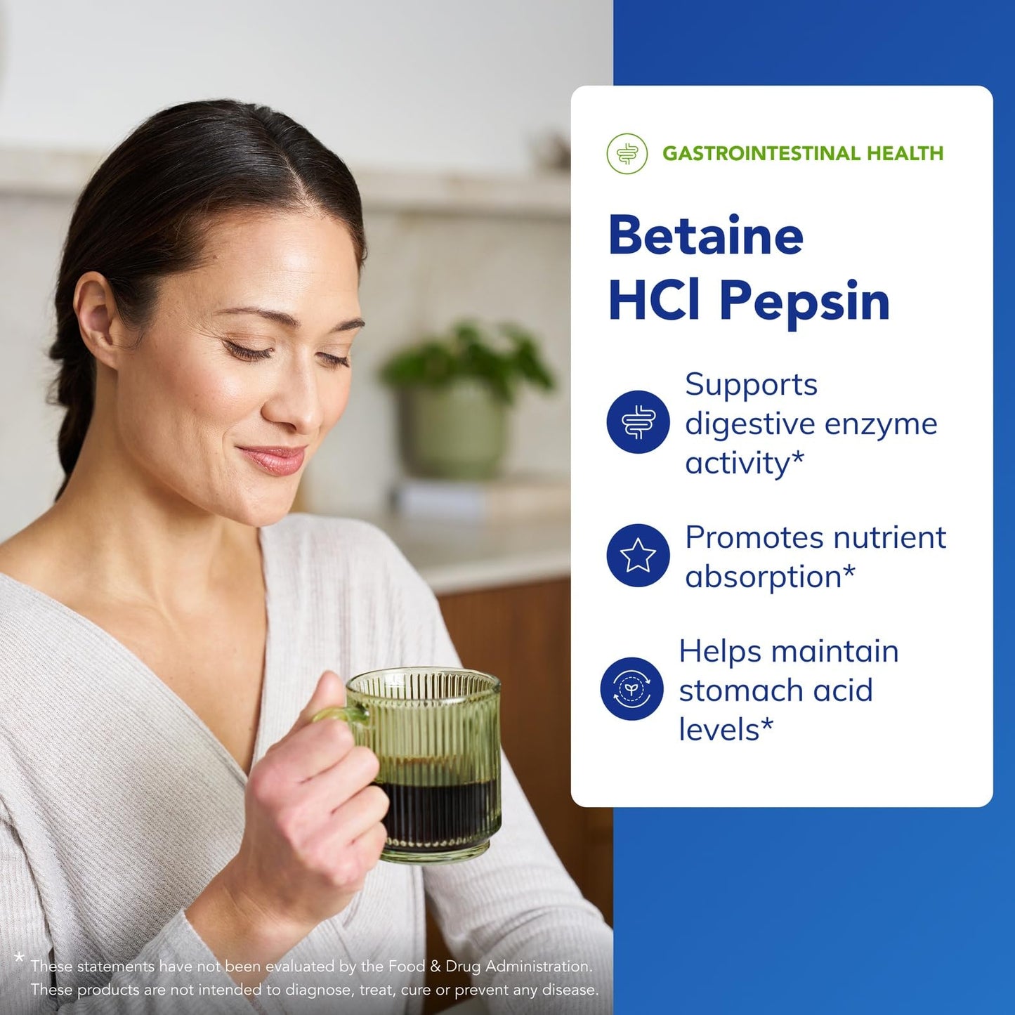 Authentic USA imported Pure Encapsulations Betaine HCl Pepsin vegetarian capsules for nutrient absorption.