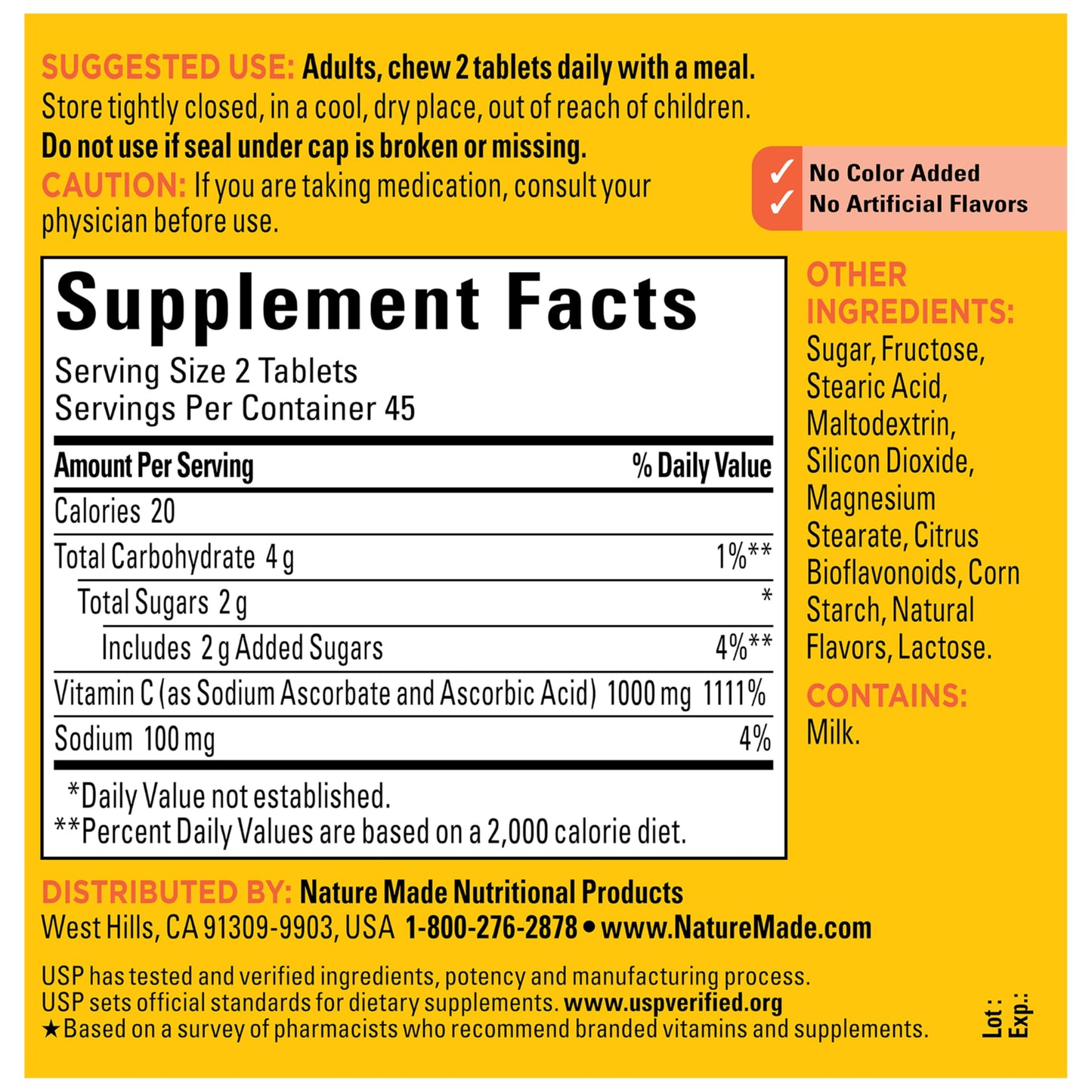 Nature Made ninety count Vitamin C one thousand milligrams dietary supplement bottle base