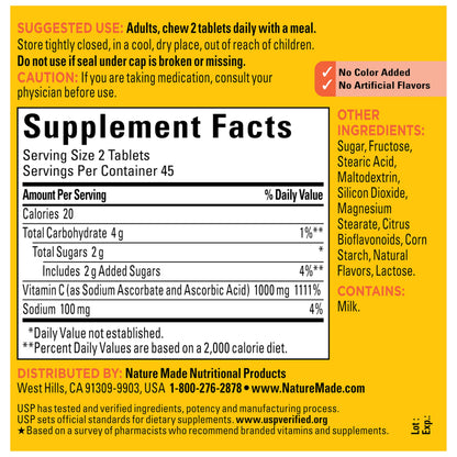 Nature Made ninety count Vitamin C one thousand milligrams dietary supplement bottle base