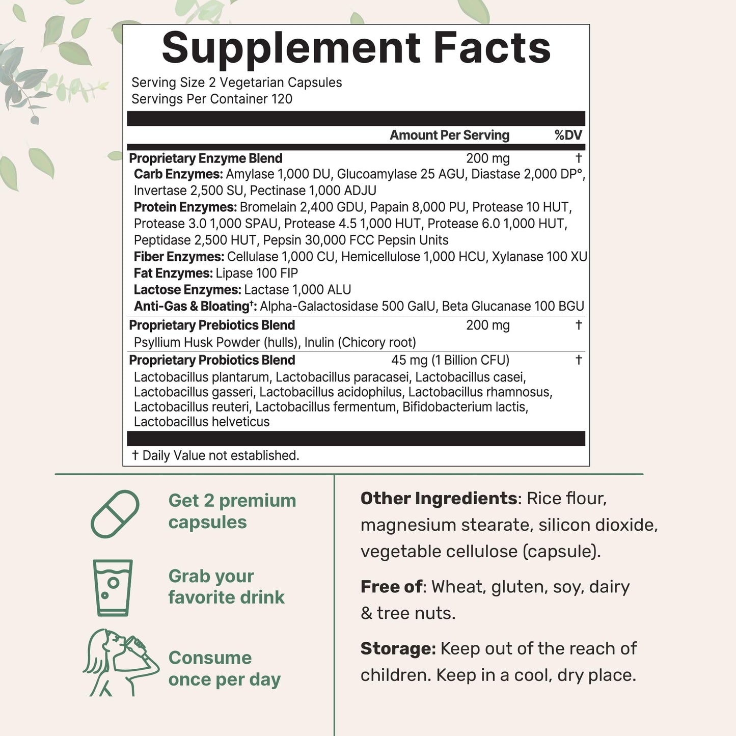 Micro Ingredients Super Enzymes supplement facts showing active digestive enzymes