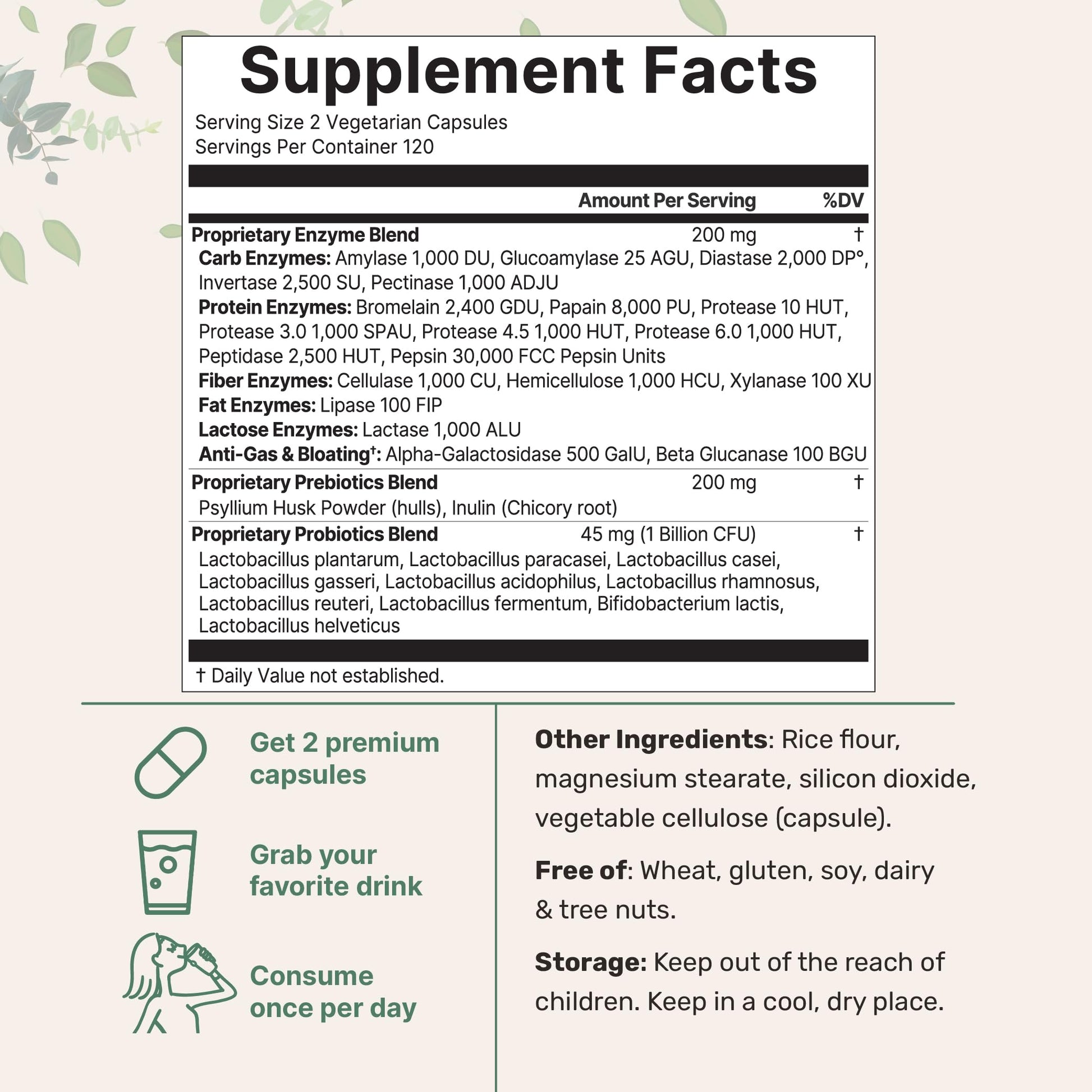 Micro Ingredients Super Enzymes supplement facts showing active digestive enzymes