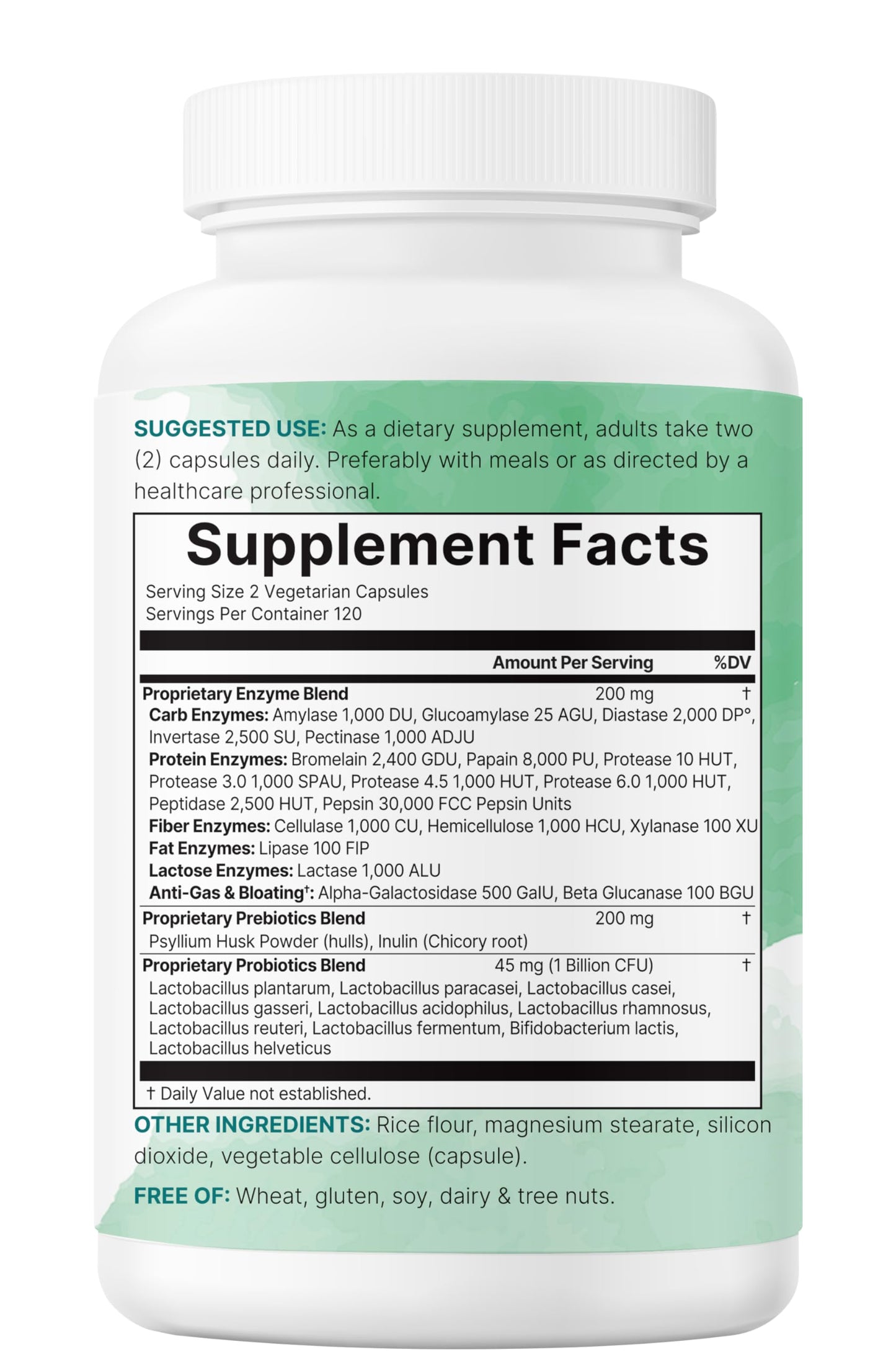 Micro Ingredients 240 vegetarian capsules daily digestive supplement side label
