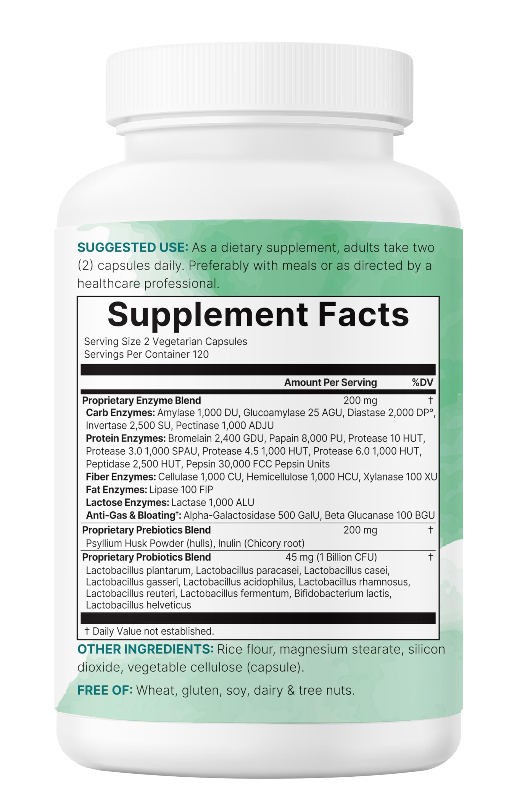 Micro Ingredients 240 vegetarian capsules daily digestive supplement side label