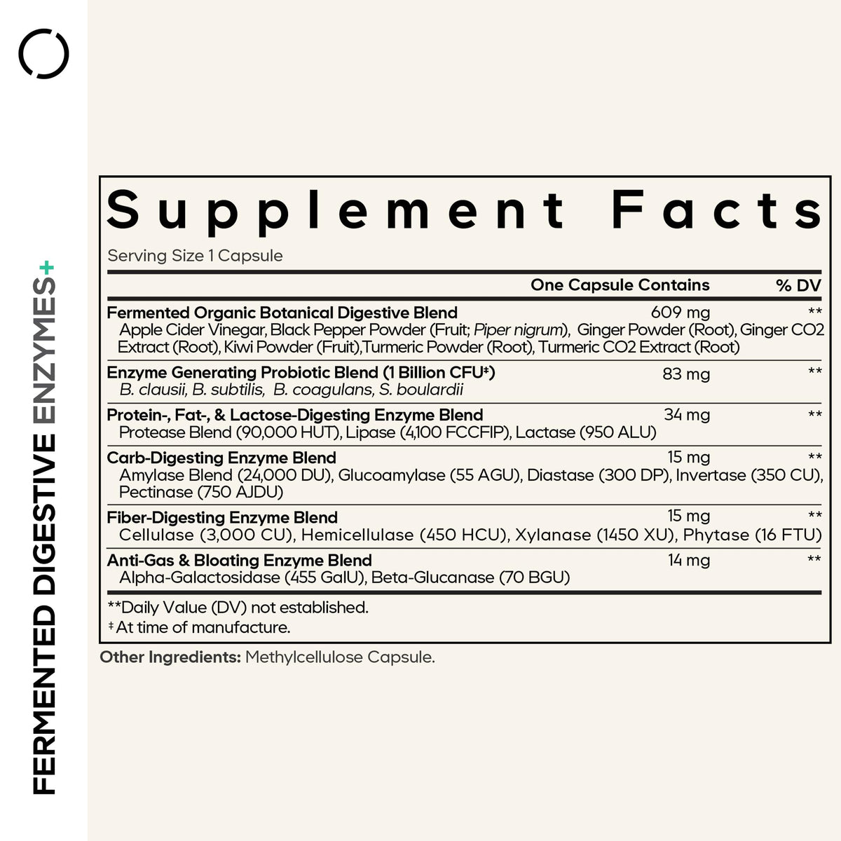 Codeage 90 vegetable capsules tub side label ingredients view