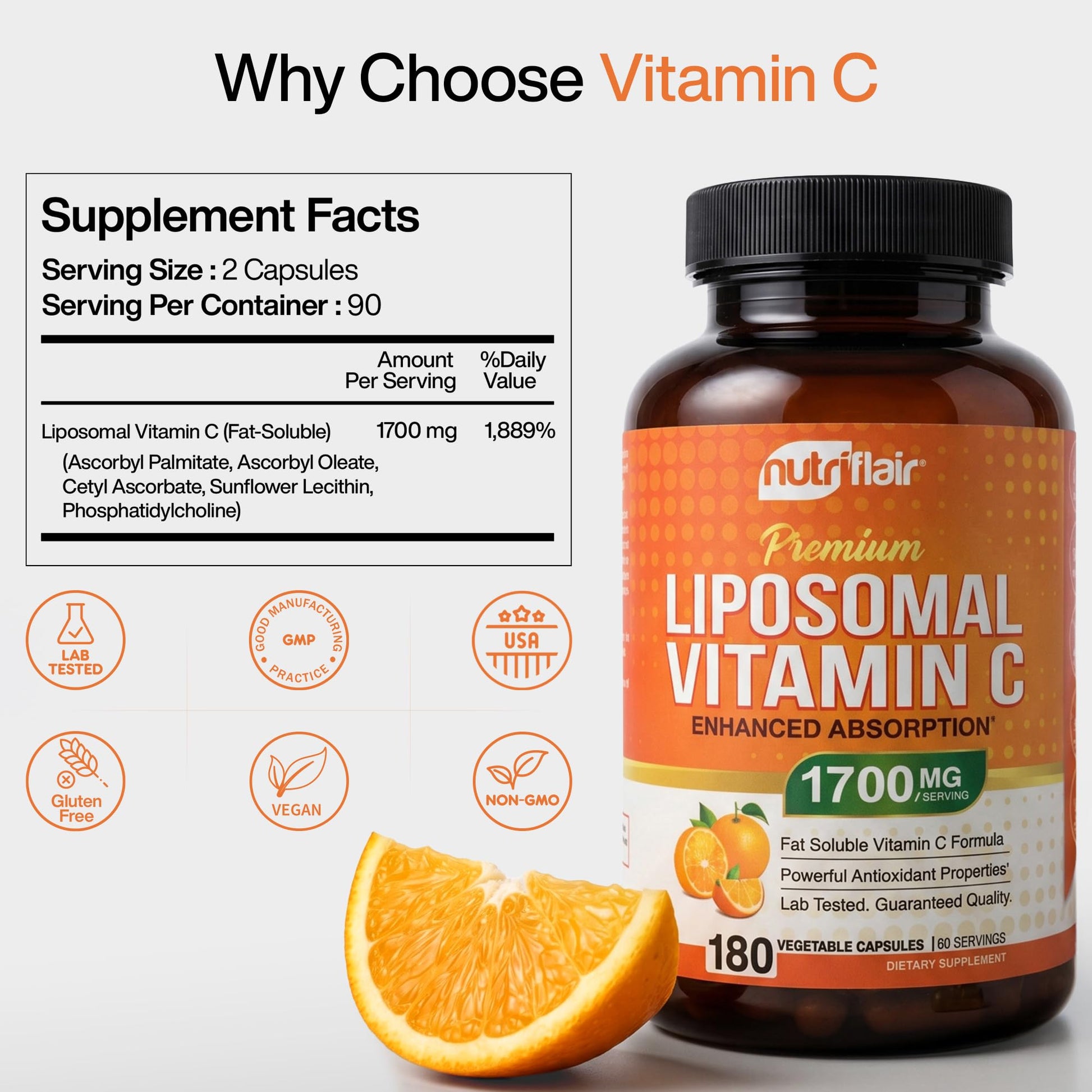 NutriFlair liposomal delivery system formula bottle showcasing high bioavailability benefits