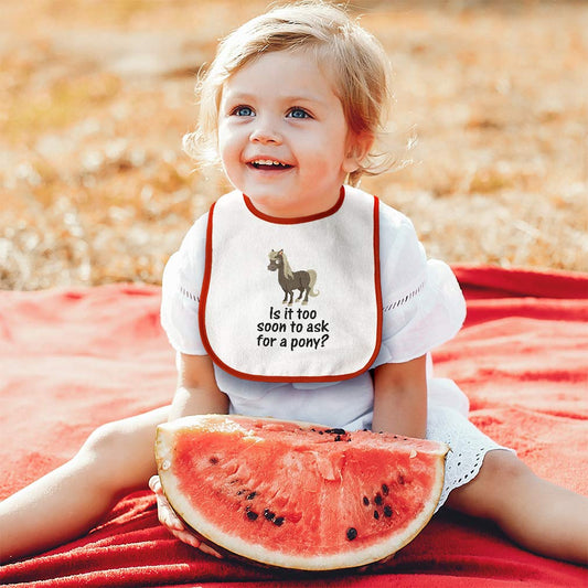 Cute Rascals funny horse design baby burp cloth cotton material close up.
