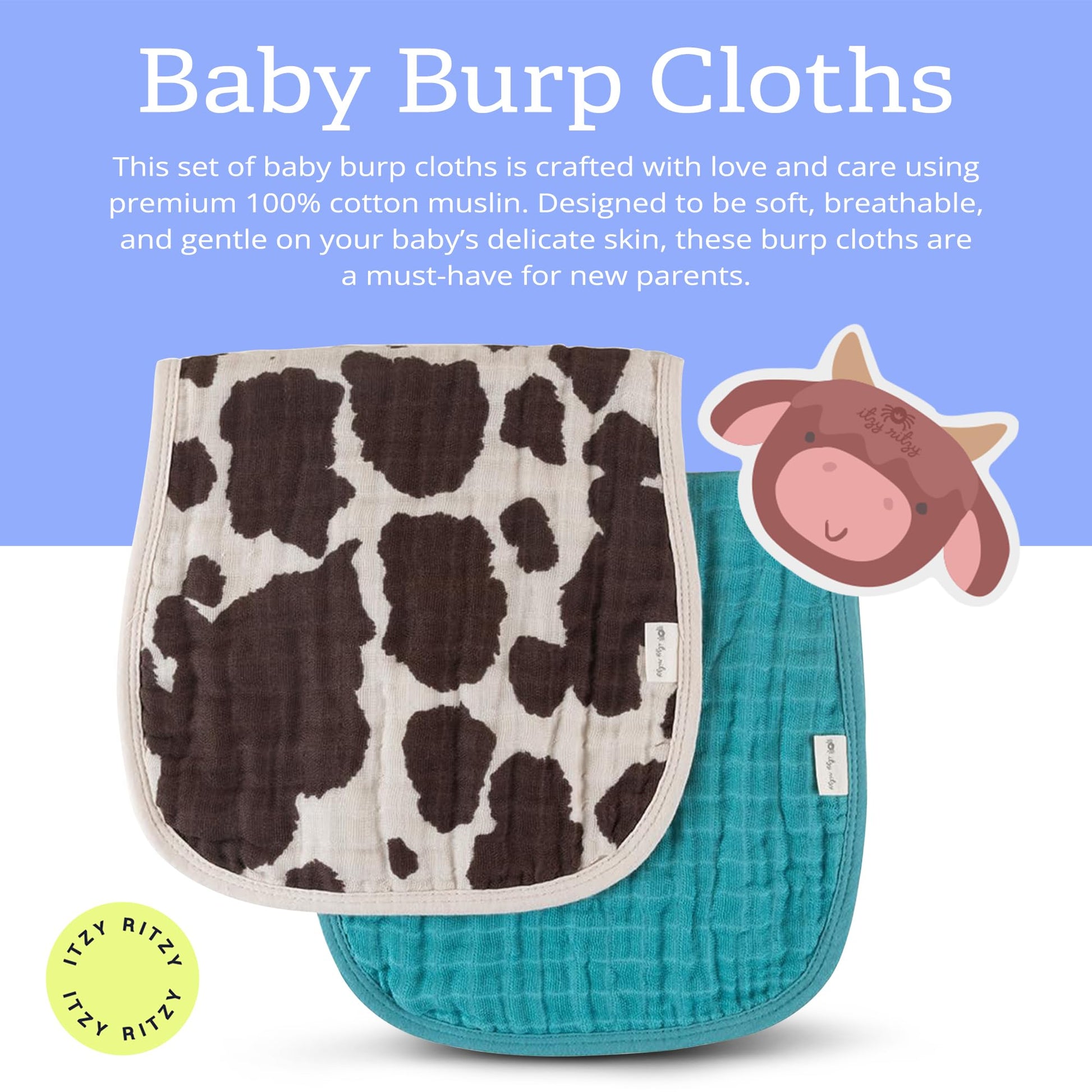 Itzy Ritzy cotton muslin burp cloths folded showing triple-layer texture