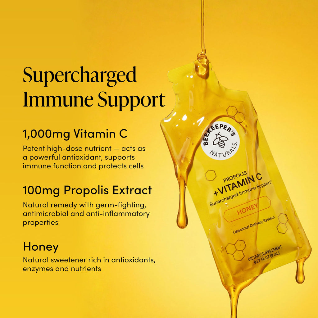 Close up of bee propolis and vitamin C botanical extract formula