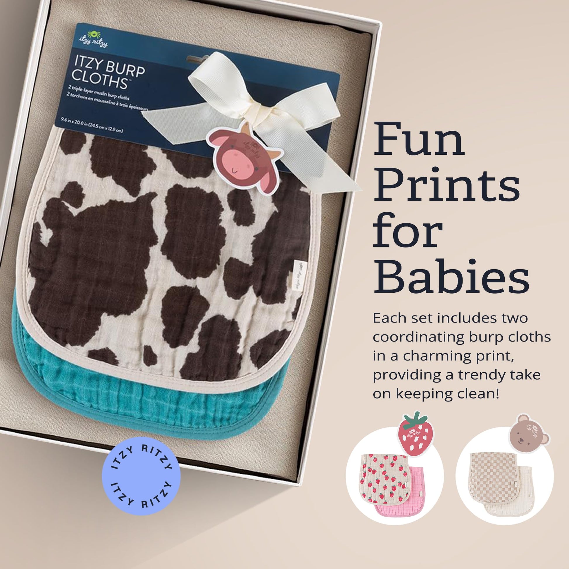 Itzy Ritzy burp cloths displayed for newborn nursery essentials