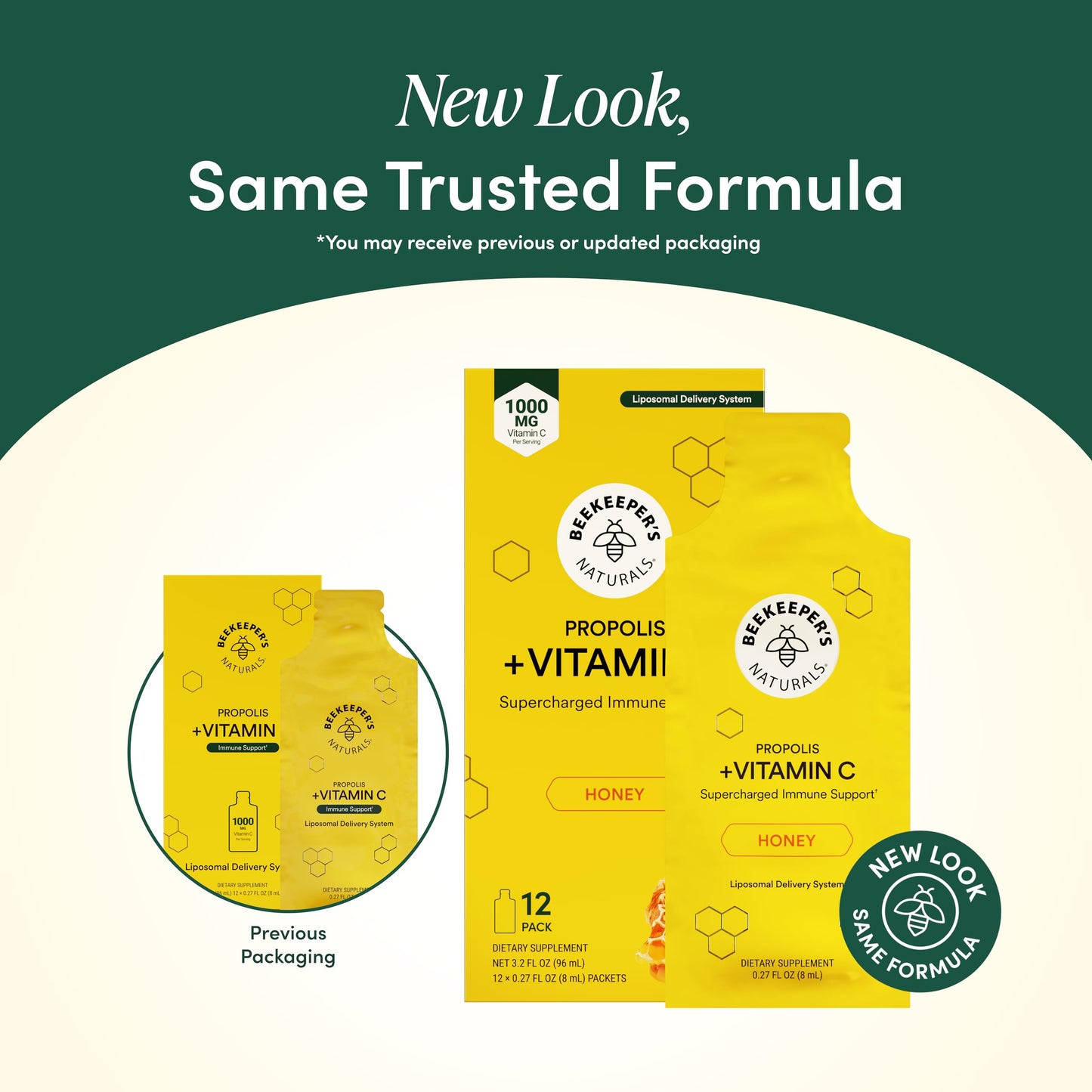 Beekeeper's Naturals organic honey sweetened immune support packets back label.