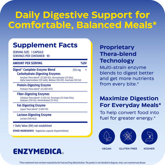 Enzymedica digestive enzyme supplement 90 vegan capsules packaging