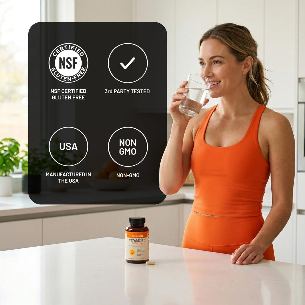 Back panel of NatureWise vitamin C supplement showing directions