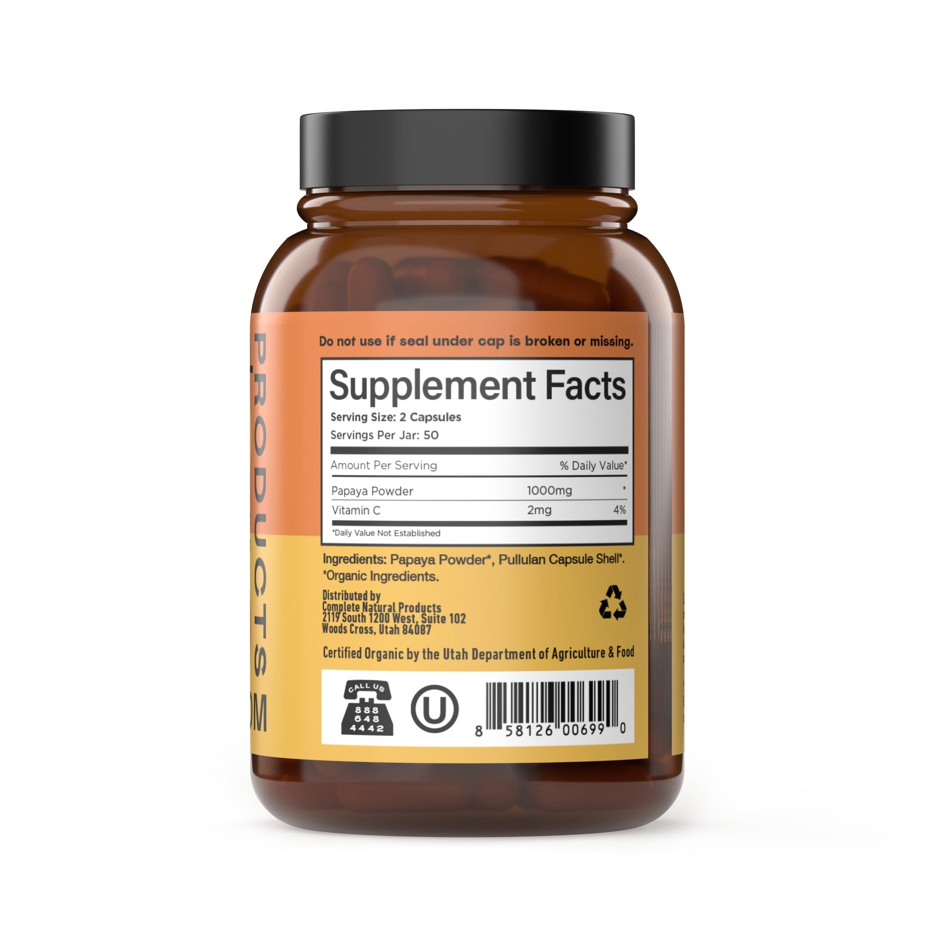 USA imported Complete Natural Products Papain Enzyme supplement label details