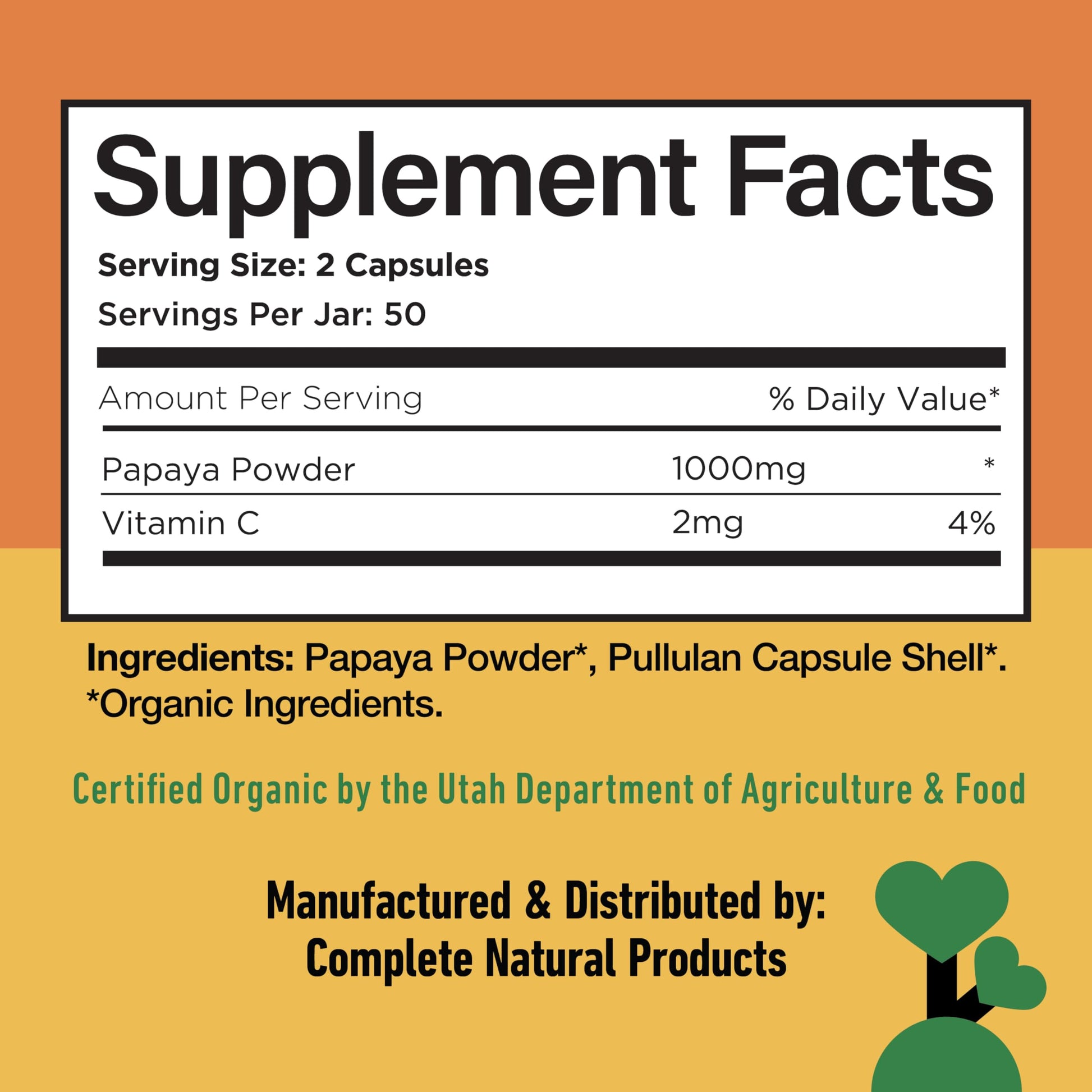 Complete Natural Products Papaya Enzymes 500 mg dietary supplement bottle top