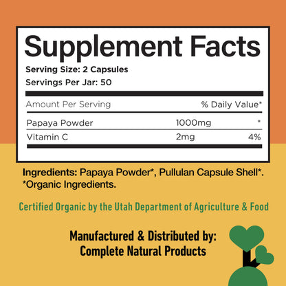 Complete Natural Products Papaya Enzymes 500 mg dietary supplement bottle top