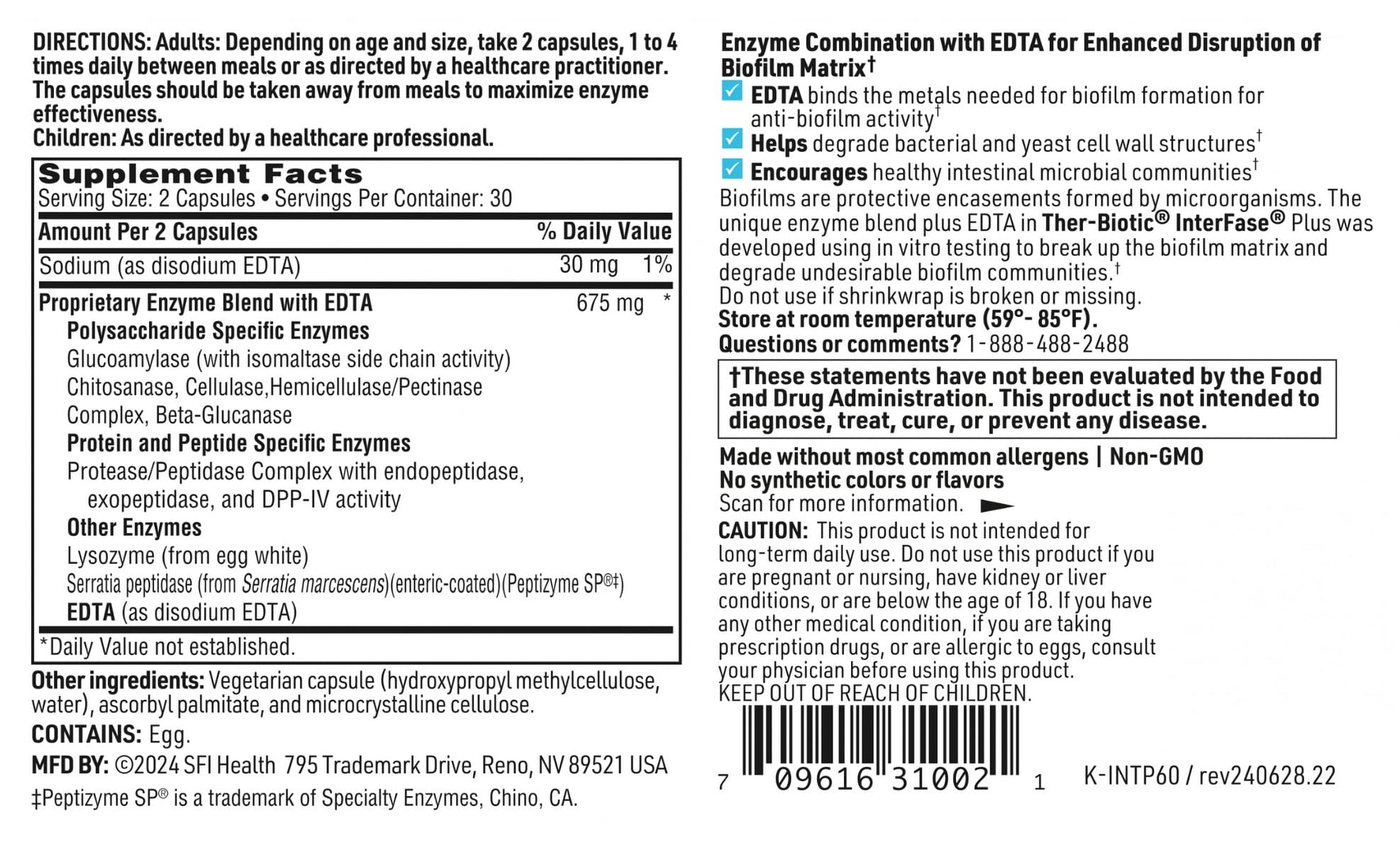 Imported Klaire Labs InterFase Plus gut health supplement allergen safety warning