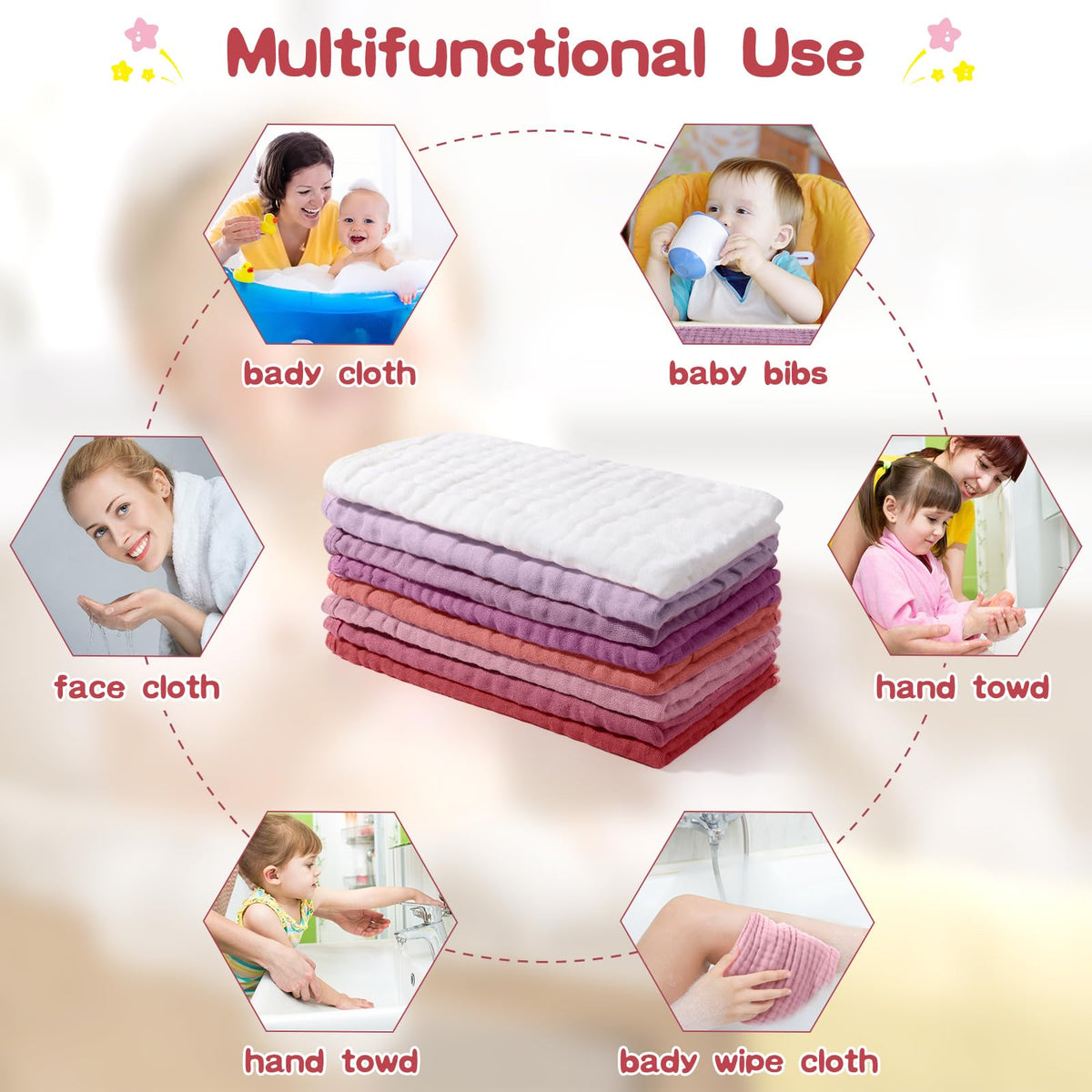 Soft 100 percent cotton muslin washcloths for infants