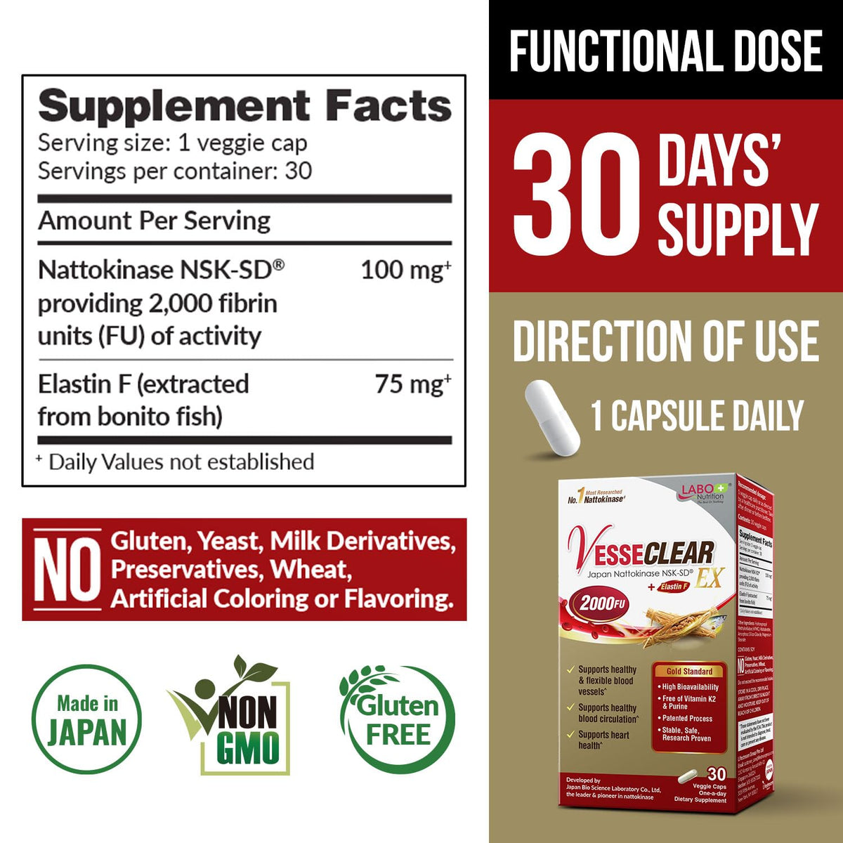 Labo Nutrition Vesseclear Ex supplement active ingredients label