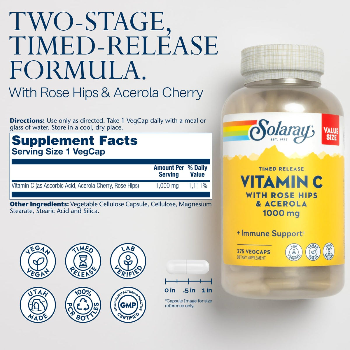 Solaray Vitamin C supplement facts and ingredient label panel