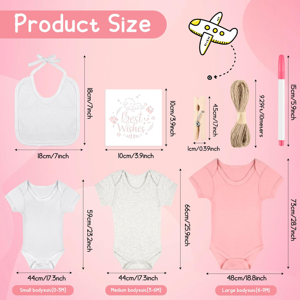 White newborn bodysuits and bibs included in DIY set