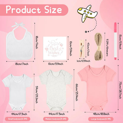 White newborn bodysuits and bibs included in DIY set