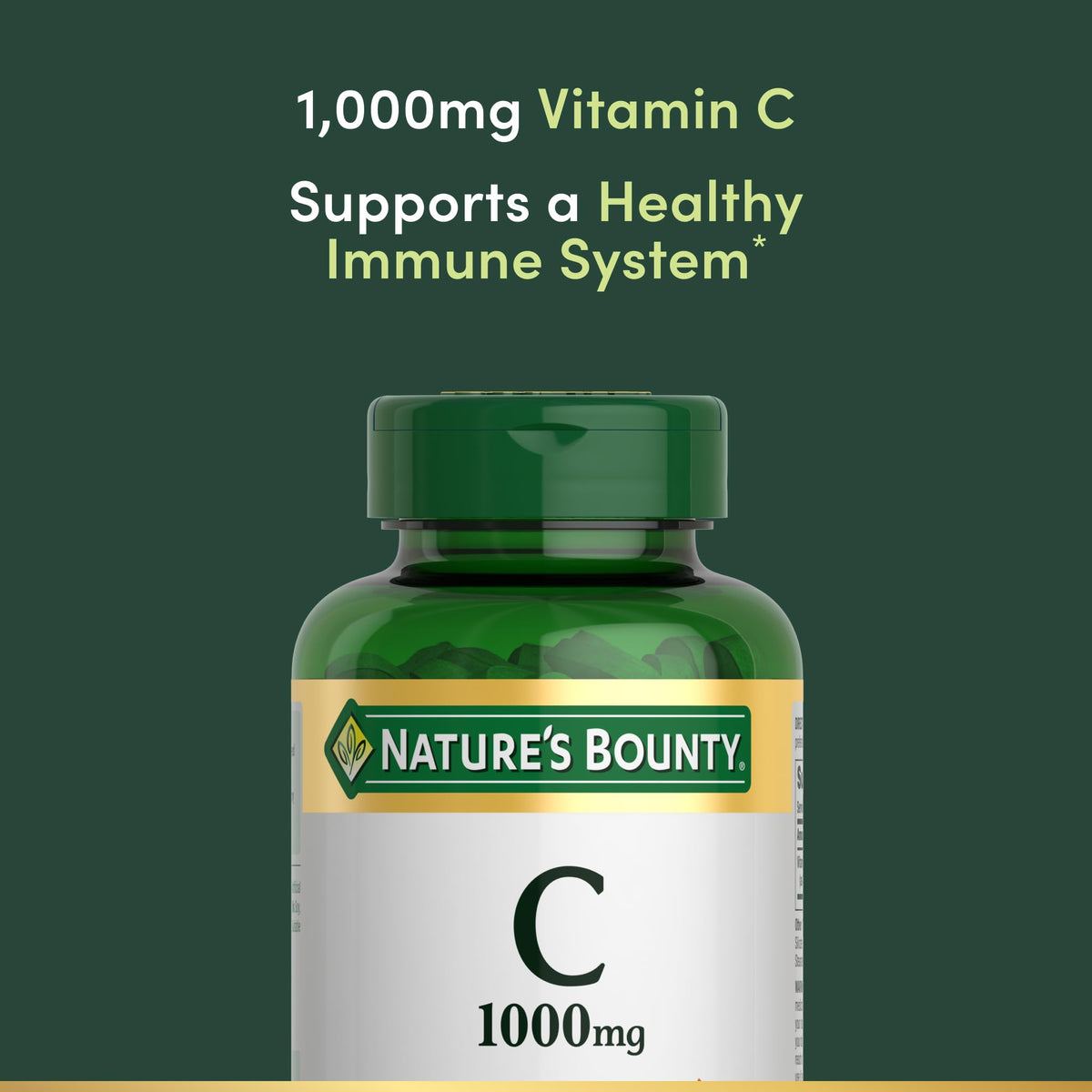 Natures Bounty 100 count vitamin caplets container side angle