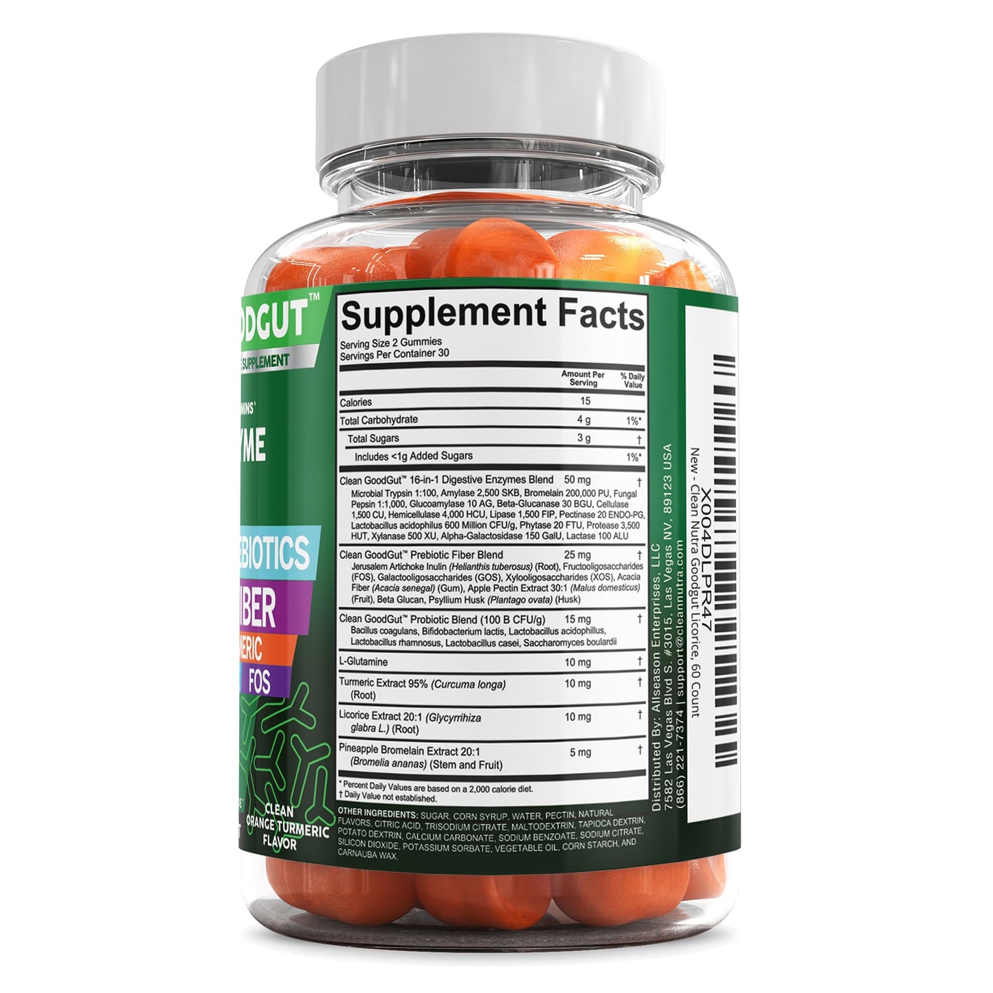 Clean Nutraceuticals 10 billion CFU gut health supplement bottle highlighting L-glutamine and turmeric
