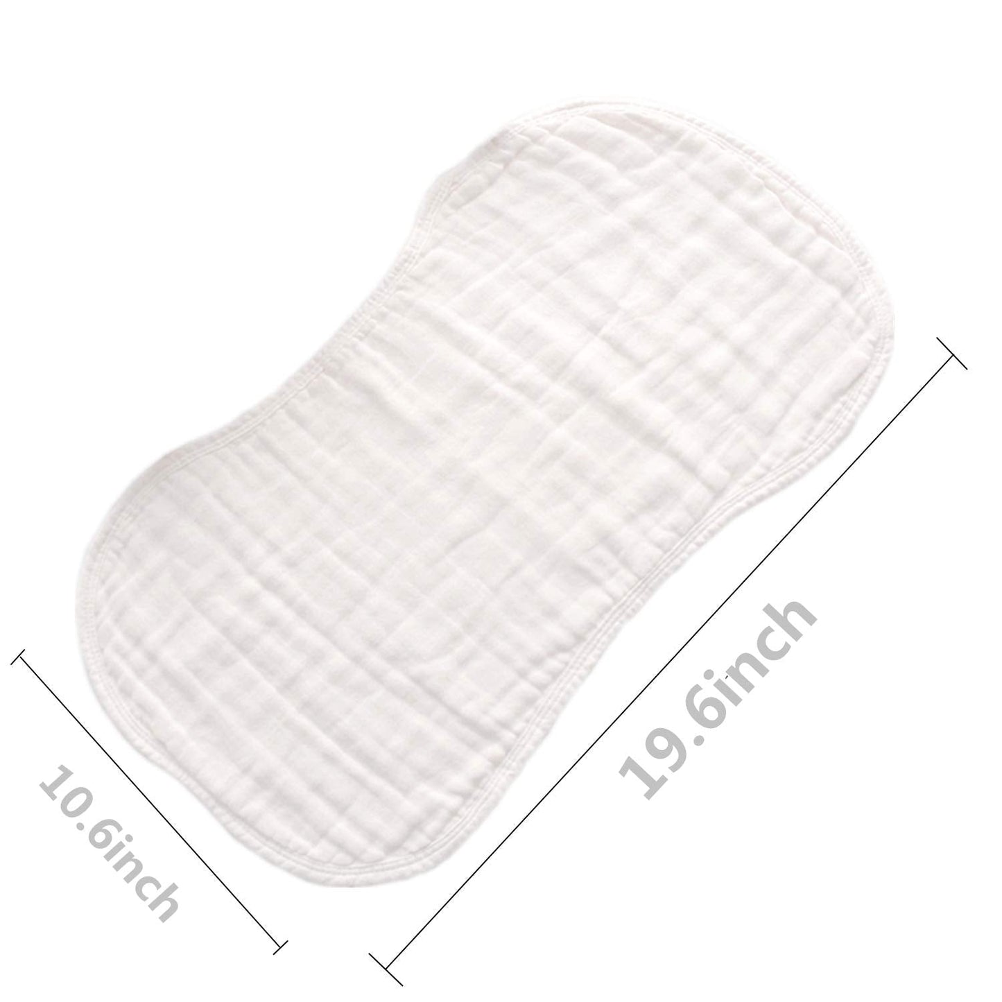 Mukin baby burp cloth contoured shape displayed on shoulder