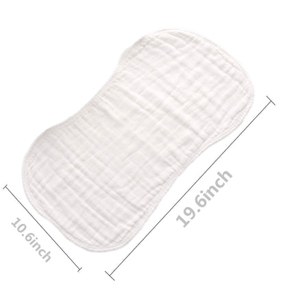 Mukin baby burp cloth contoured shape displayed on shoulder