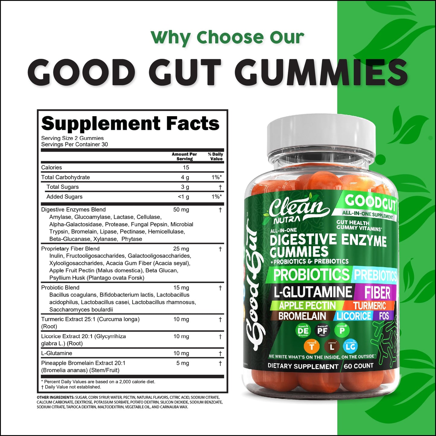 Clean Nutraceuticals 30 day supply digestive prebiotic probiotic gummies on a clean background