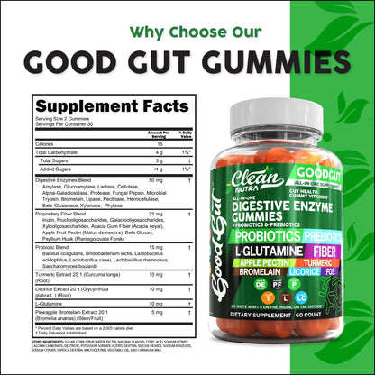 Clean Nutraceuticals 30 day supply digestive prebiotic probiotic gummies on a clean background