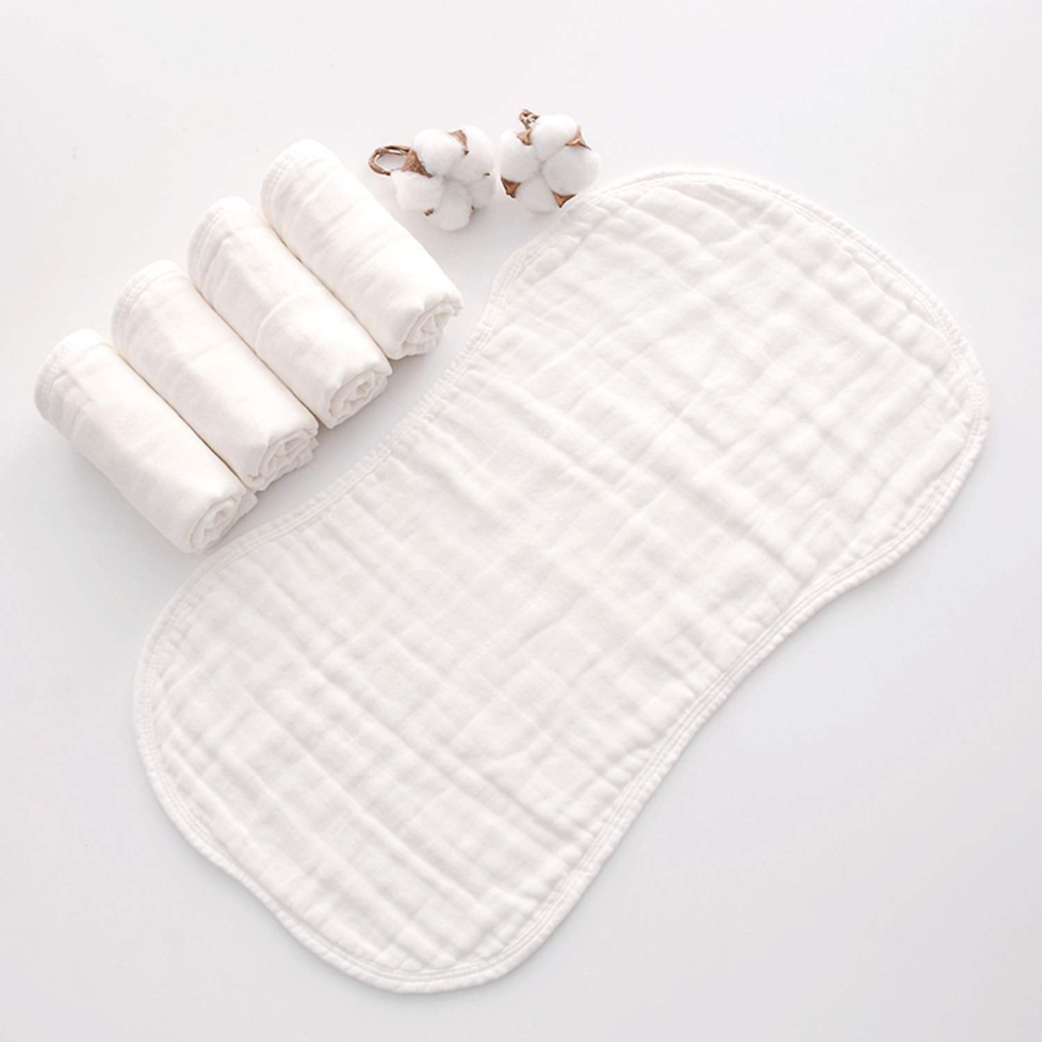 Unisex white Mukin burp cloths for newborn registry gift