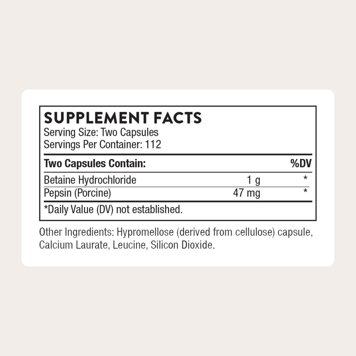 Thorne digestive enzyme supplement container back label