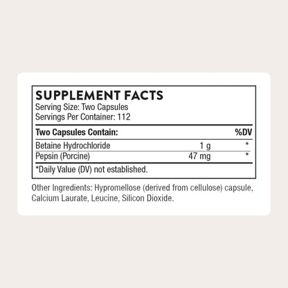 Thorne digestive enzyme supplement bottle showing supplement facts and ingredients