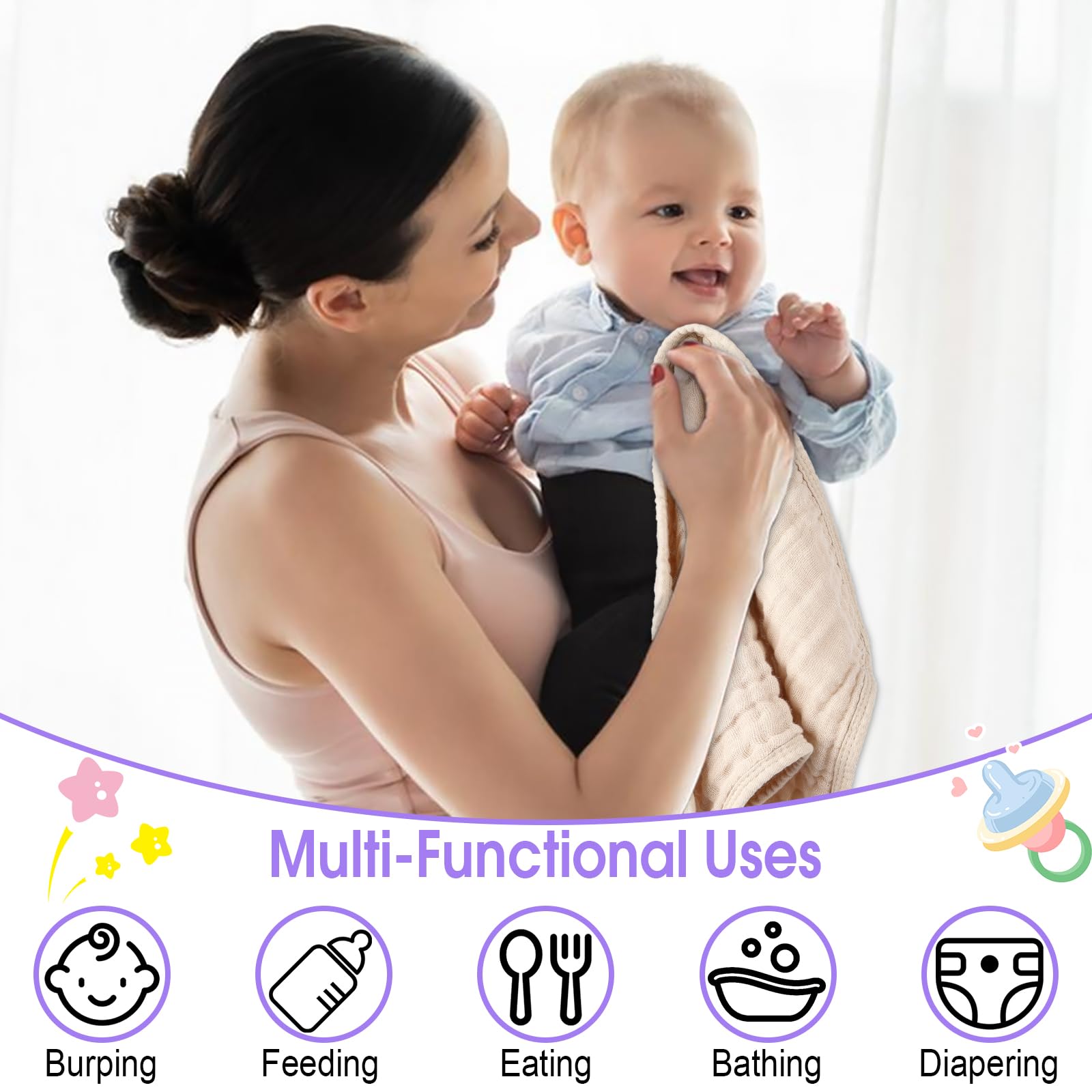 Folded soft muslin cotton burp cloths for newborn