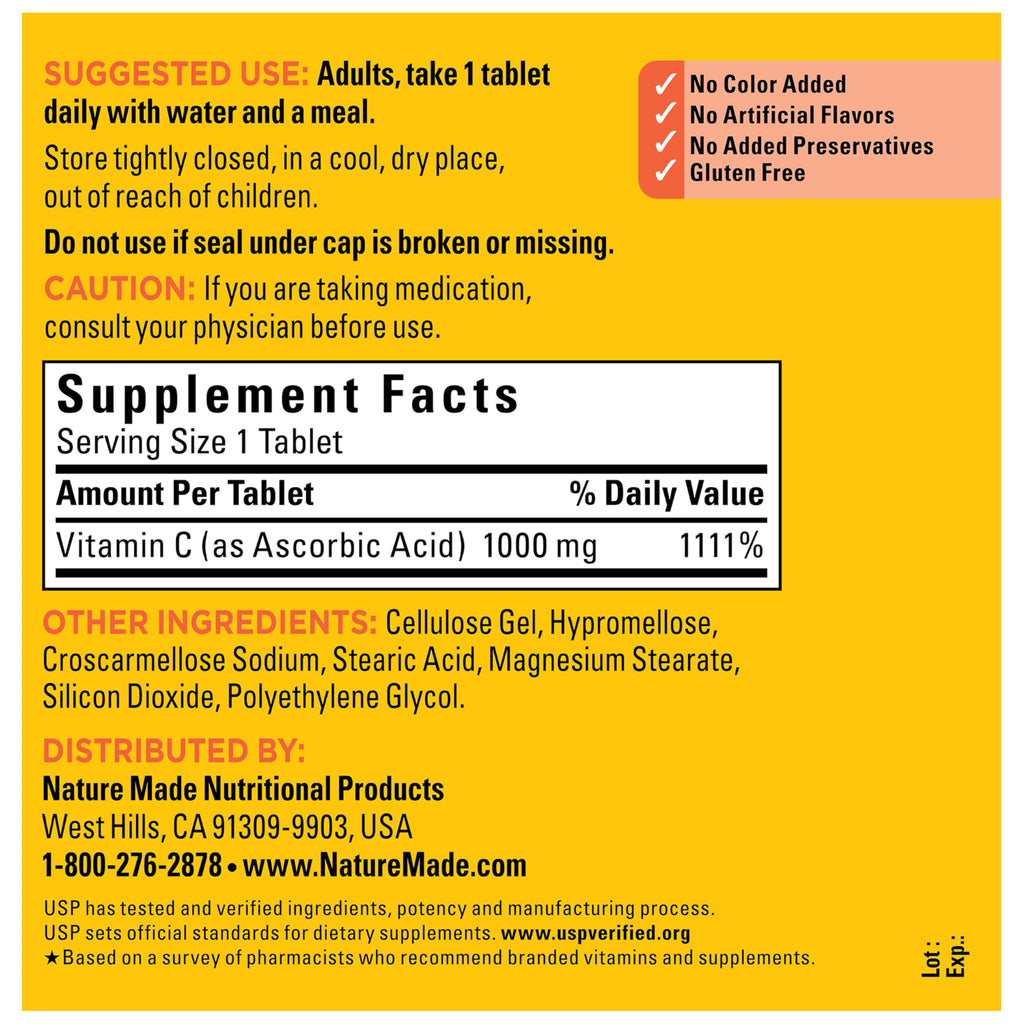 Nature Made vitamin c packaging and box overview