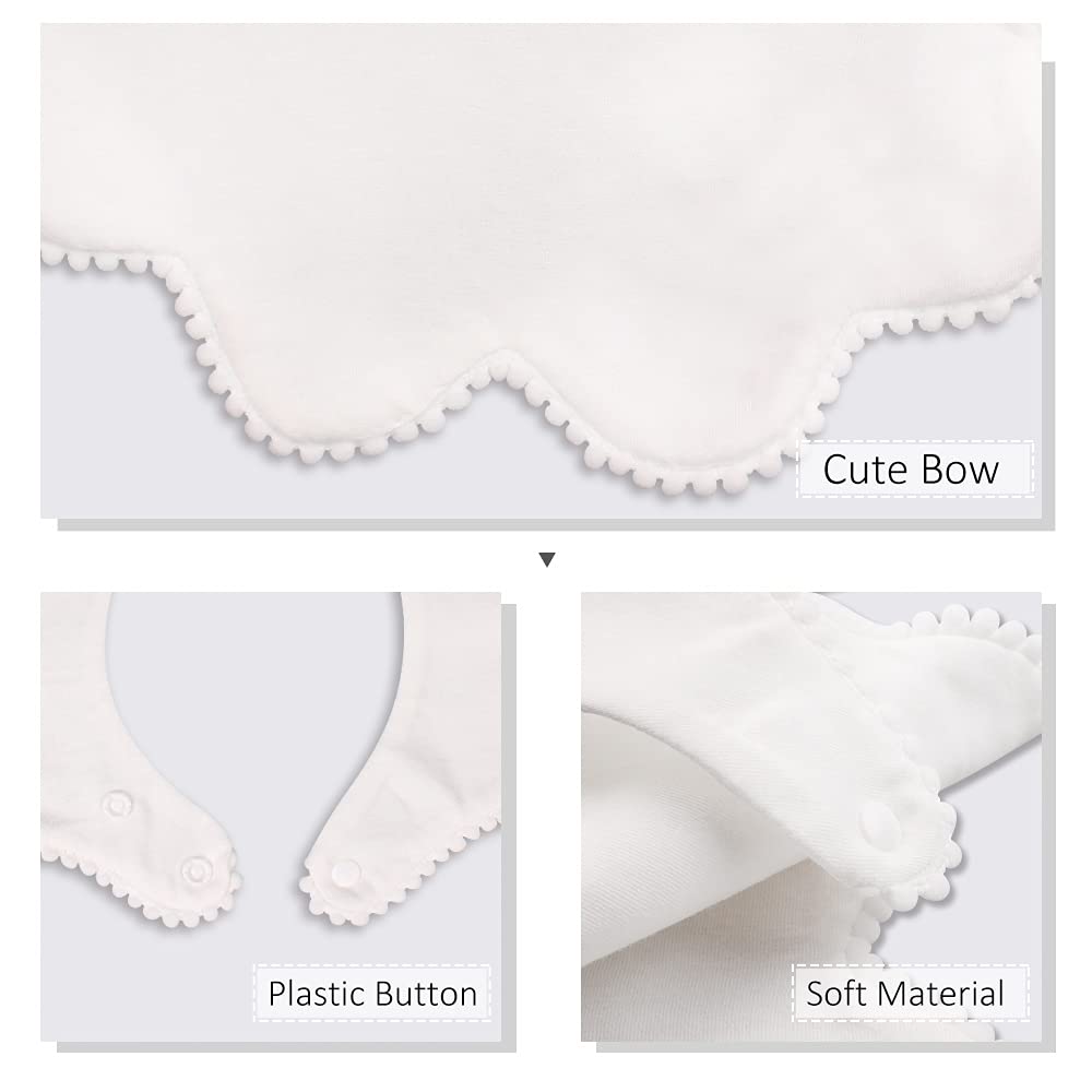 Three white floral baby bibs for infants and toddlers